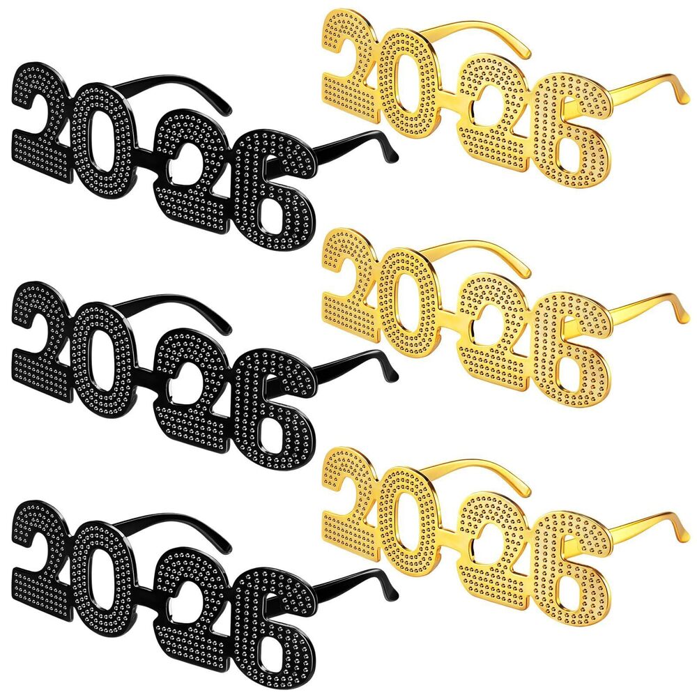 4085 6 Pcs 2026 New Year Eve Glasses Glitter Number Sunglasses Eyeglasses